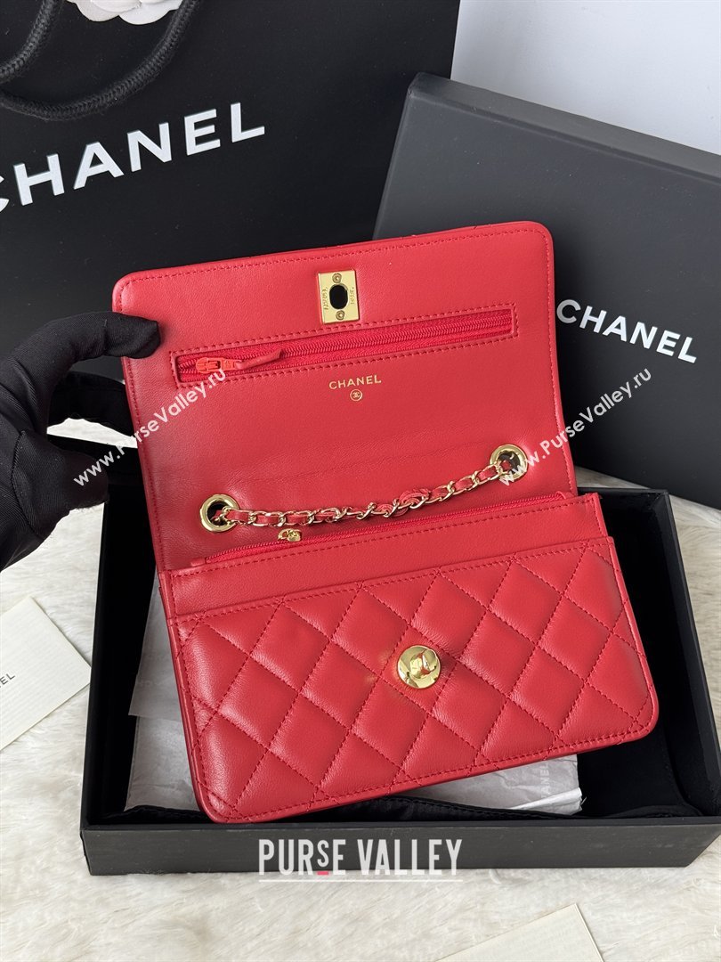 Chanel Lambskin Wallet On Chain WOC with Top Metal Band 6841V Red 2026 (JY-26040722)