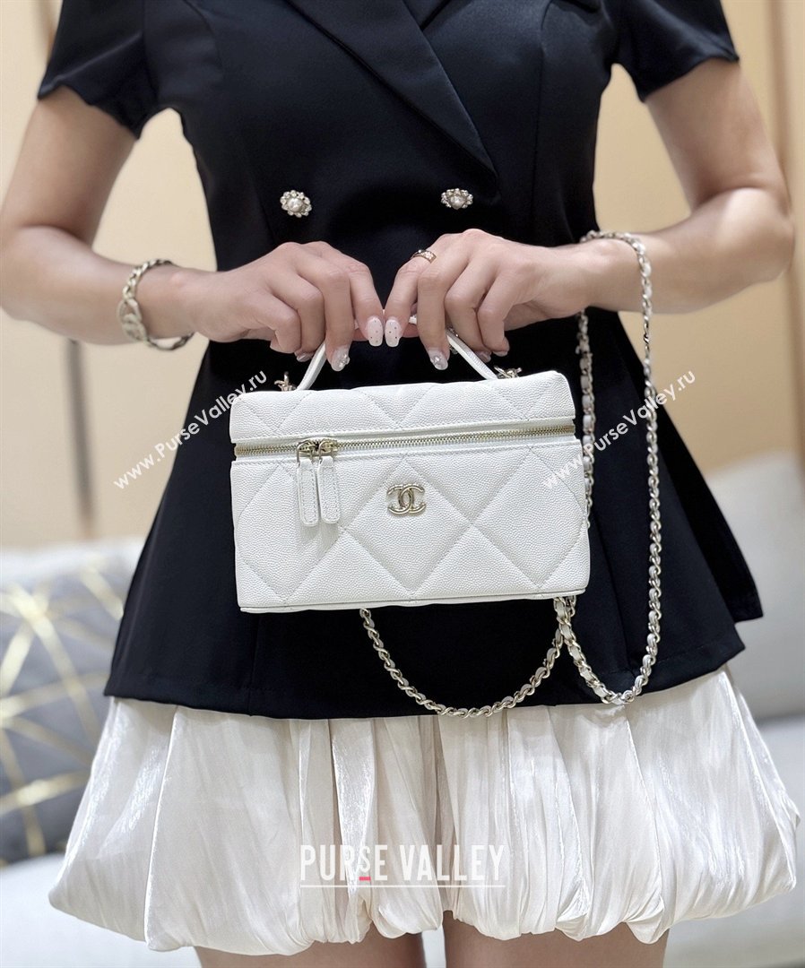 Chanel Grained Shiny Calfskin Vanity Case with Top Handle AP4936 White 2026 Top Quality (SHUNY-26040814)