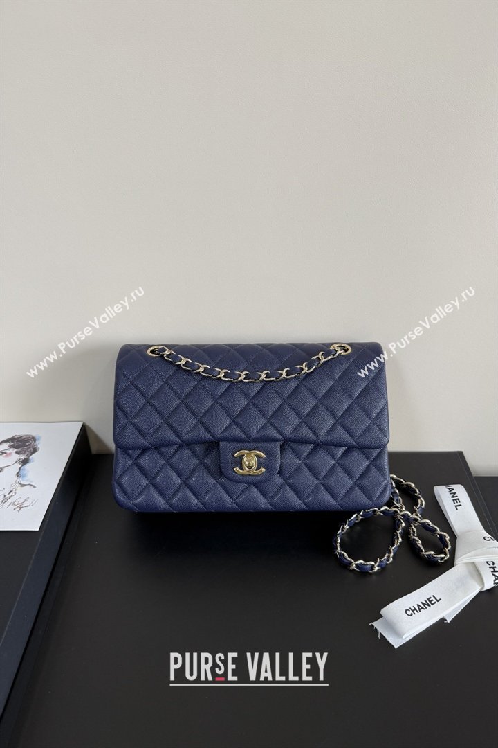 Chanel Grained Calfskin Medium Classic Flap Bag A01112 Deep Blue/Gold 2026 (YUND-26040817)