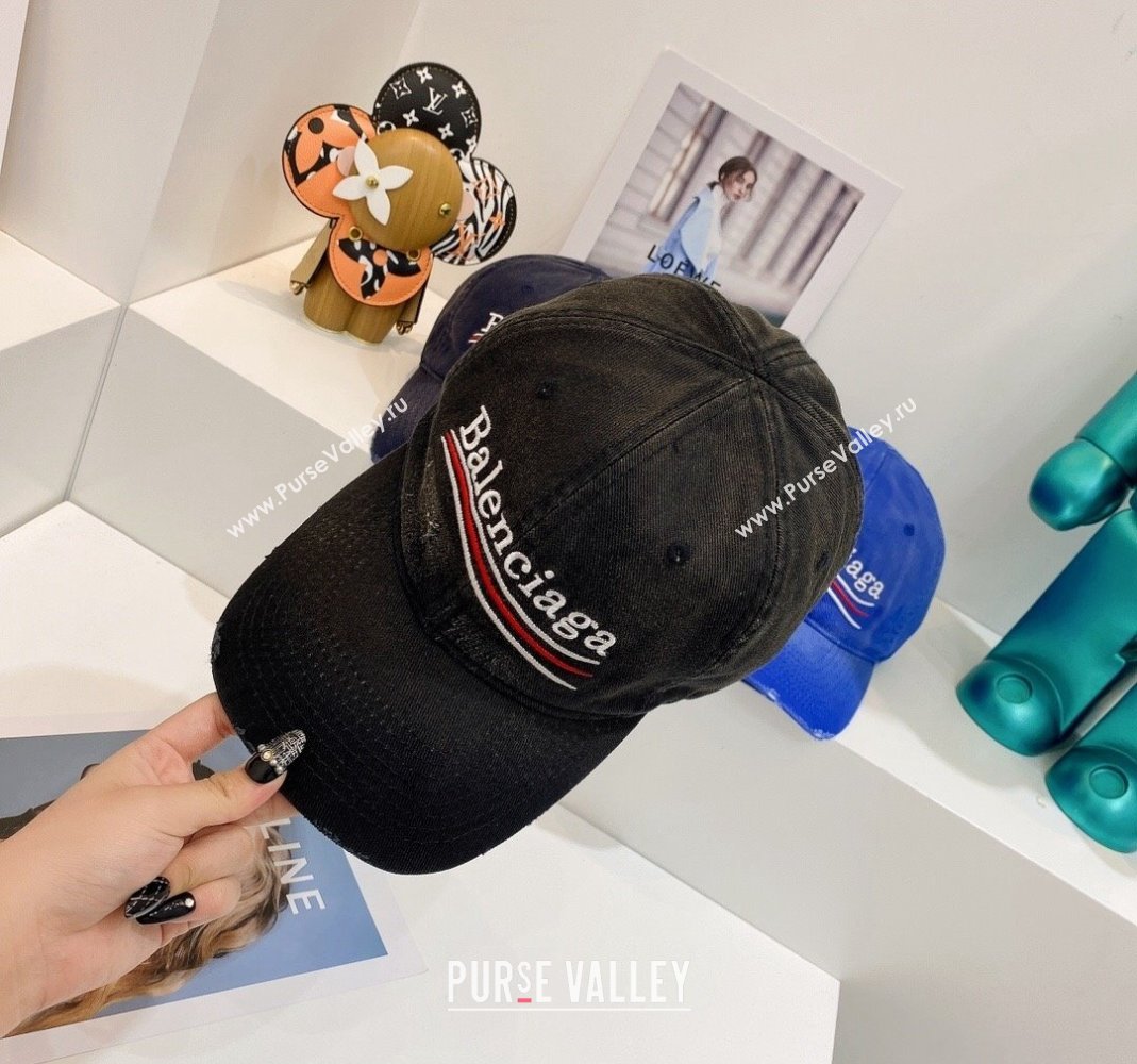 Balenciaga Distress Baseball Hat Black 2021 (MAO-21092971)