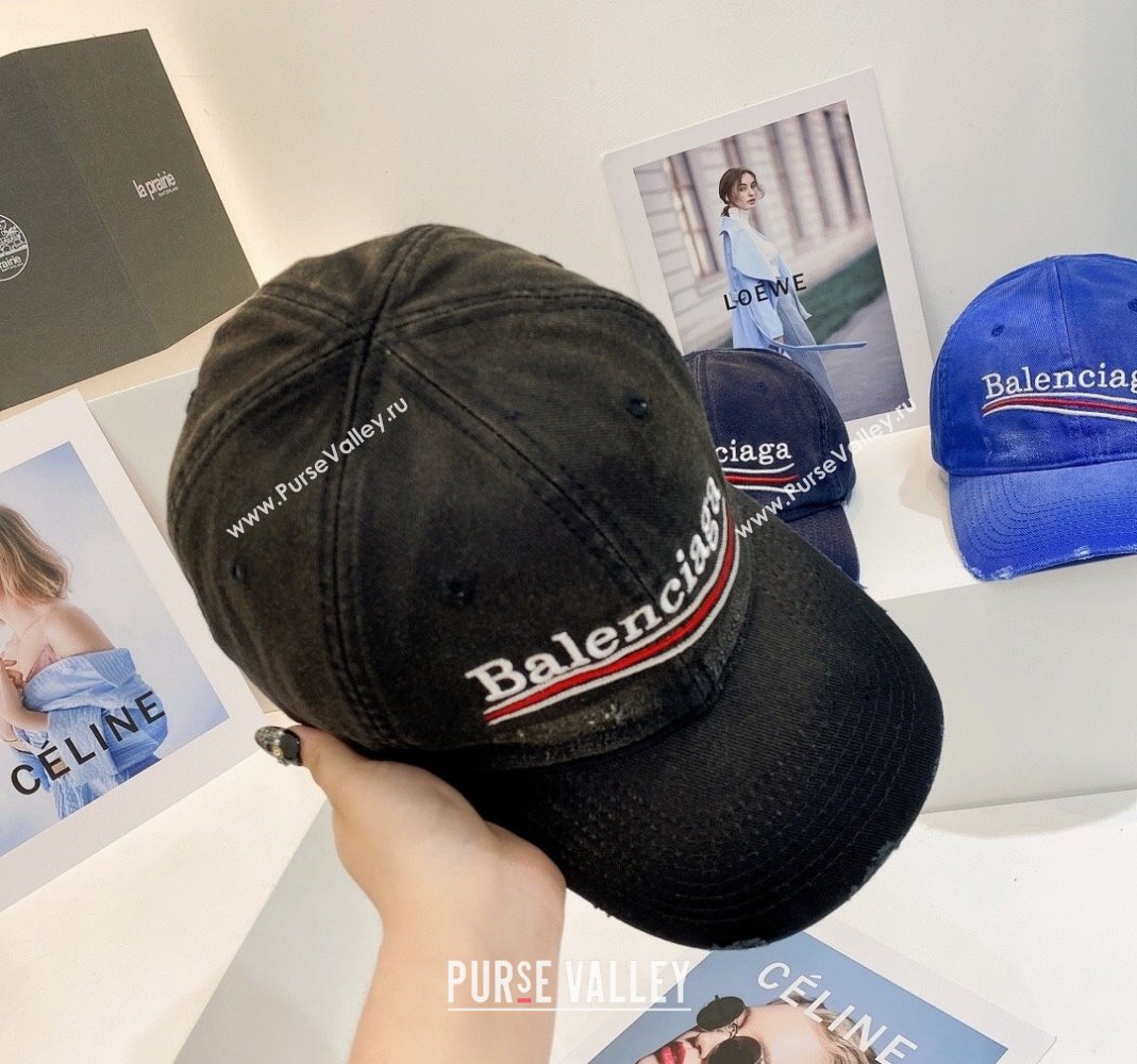 Balenciaga Distress Baseball Hat Black 2021 (MAO-21092971)