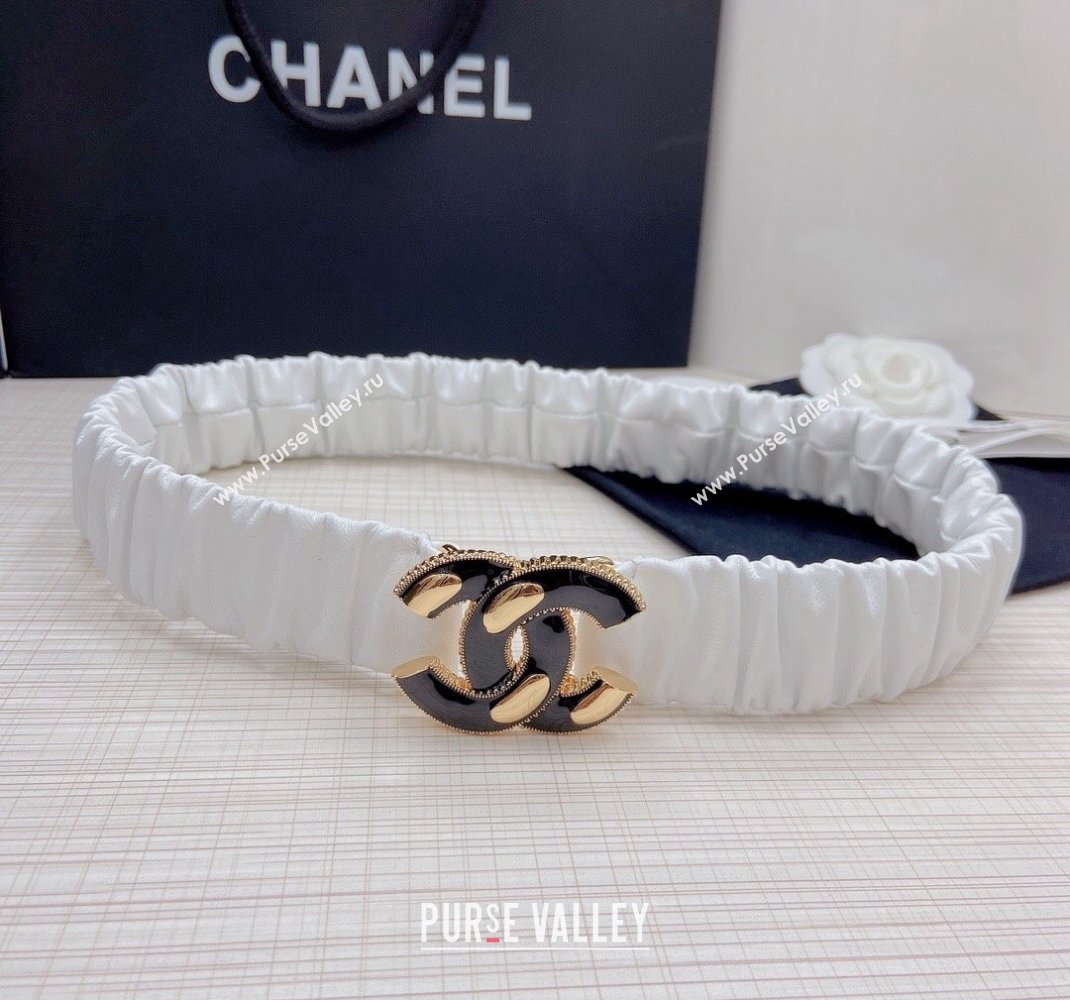 Chanel Pleated Lambskin Belt 3cm with CC Buckle AA7696 White 02 2021 (99-21100832)