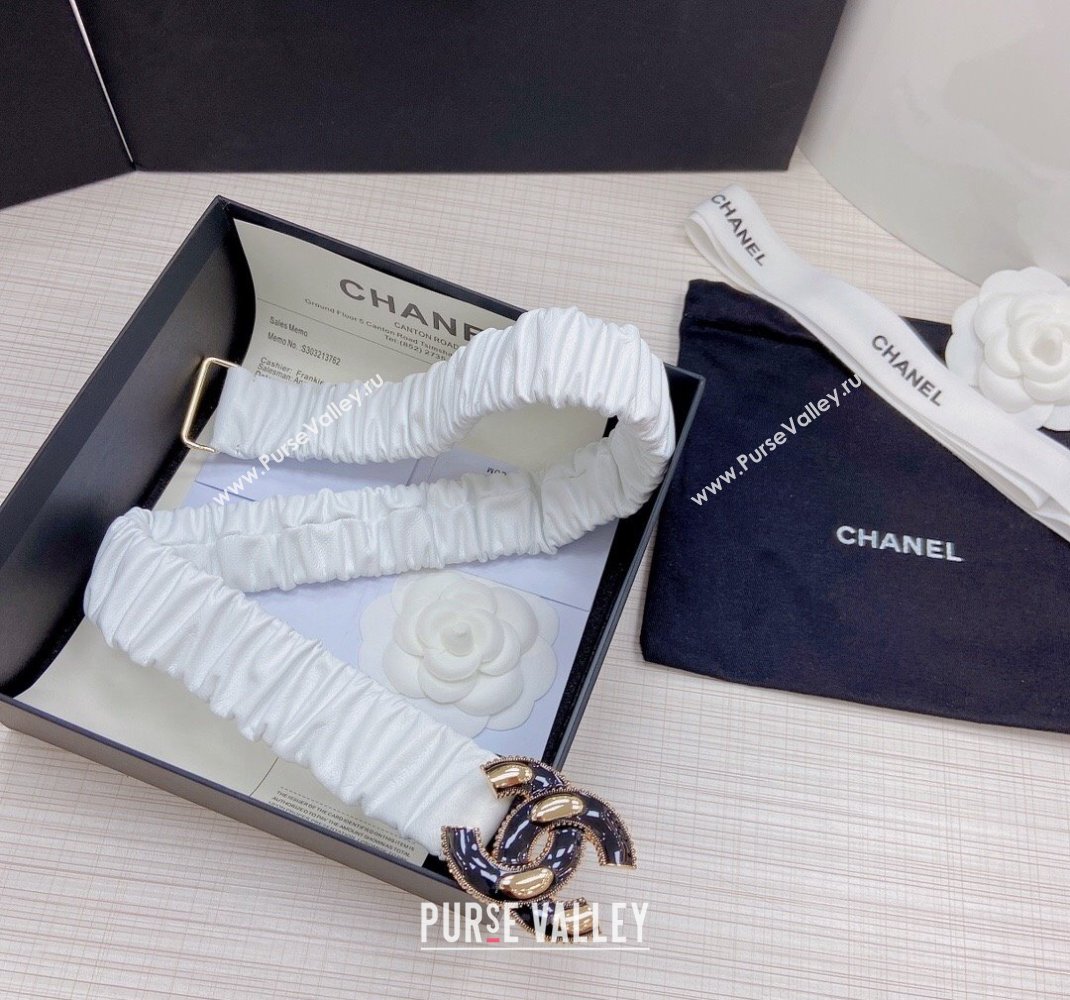 Chanel Pleated Lambskin Belt 3cm with CC Buckle AA7696 White 02 2021 (99-21100832)