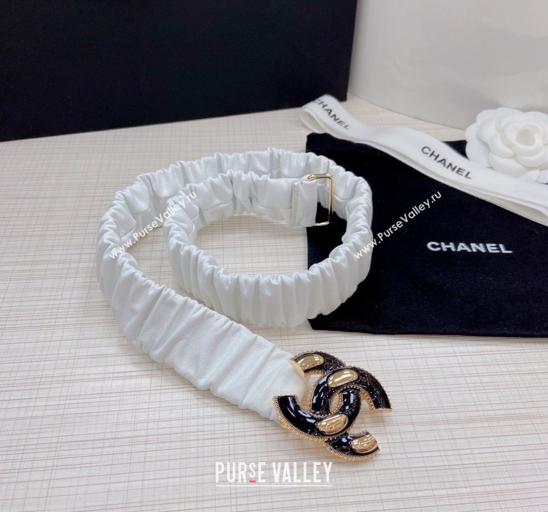 Chanel Pleated Lambskin Belt 3cm with CC Buckle AA7696 White 02 2021 (99-21100832)