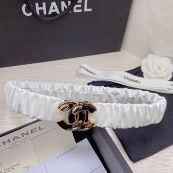 Chanel Pleated Lambskin Belt 3cm with CC Buckle AA7696 White 02 2021 (99-21100832)