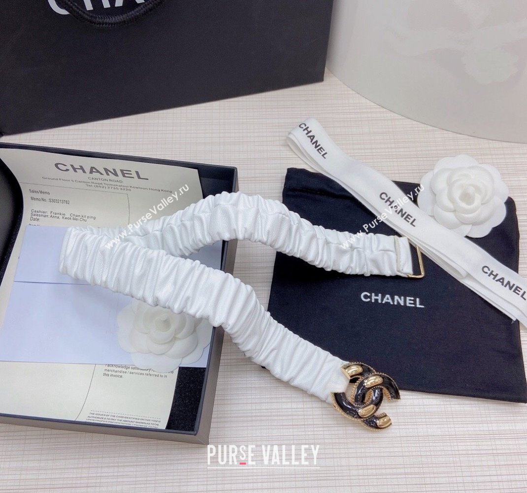 Chanel Pleated Lambskin Belt 3cm with CC Buckle AA7696 White 02 2021 (99-21100832)