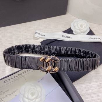 Chanel Pleated Lambskin Belt 3cm with CC Buckle AA7696 Black/Gold 2021 (99-21100837)