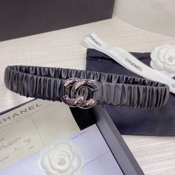 Chanel Pleated Lambskin Belt 3cm with CC Buckle AA7696 Black/Silver 2021 (99-21100838)
