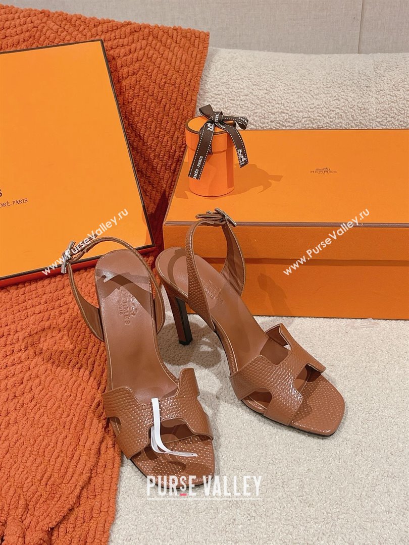 Hermes Holy 105 Sandal in Lizard Pattern Calfskin Brown 2025 (MD-25030801)