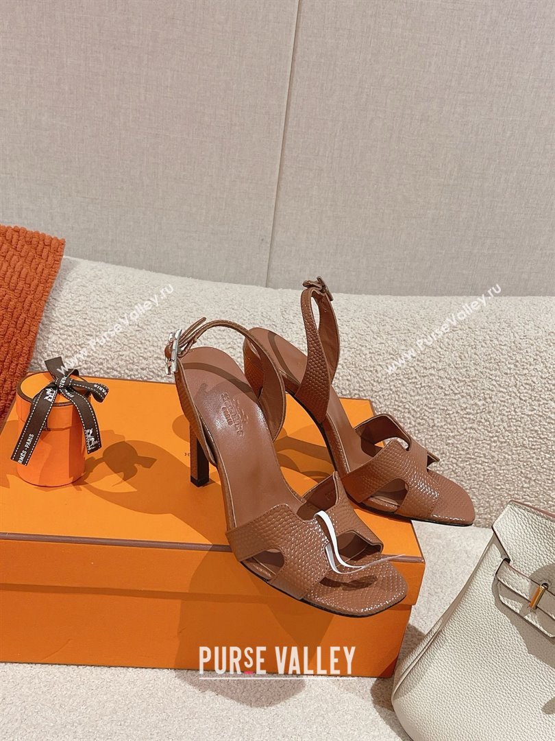 Hermes Holy 105 Sandal in Lizard Pattern Calfskin Brown 2025 (MD-25030801)