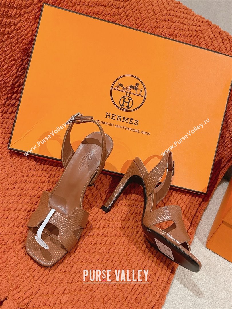 Hermes Holy 105 Sandal in Lizard Pattern Calfskin Brown 2025 (MD-25030801)