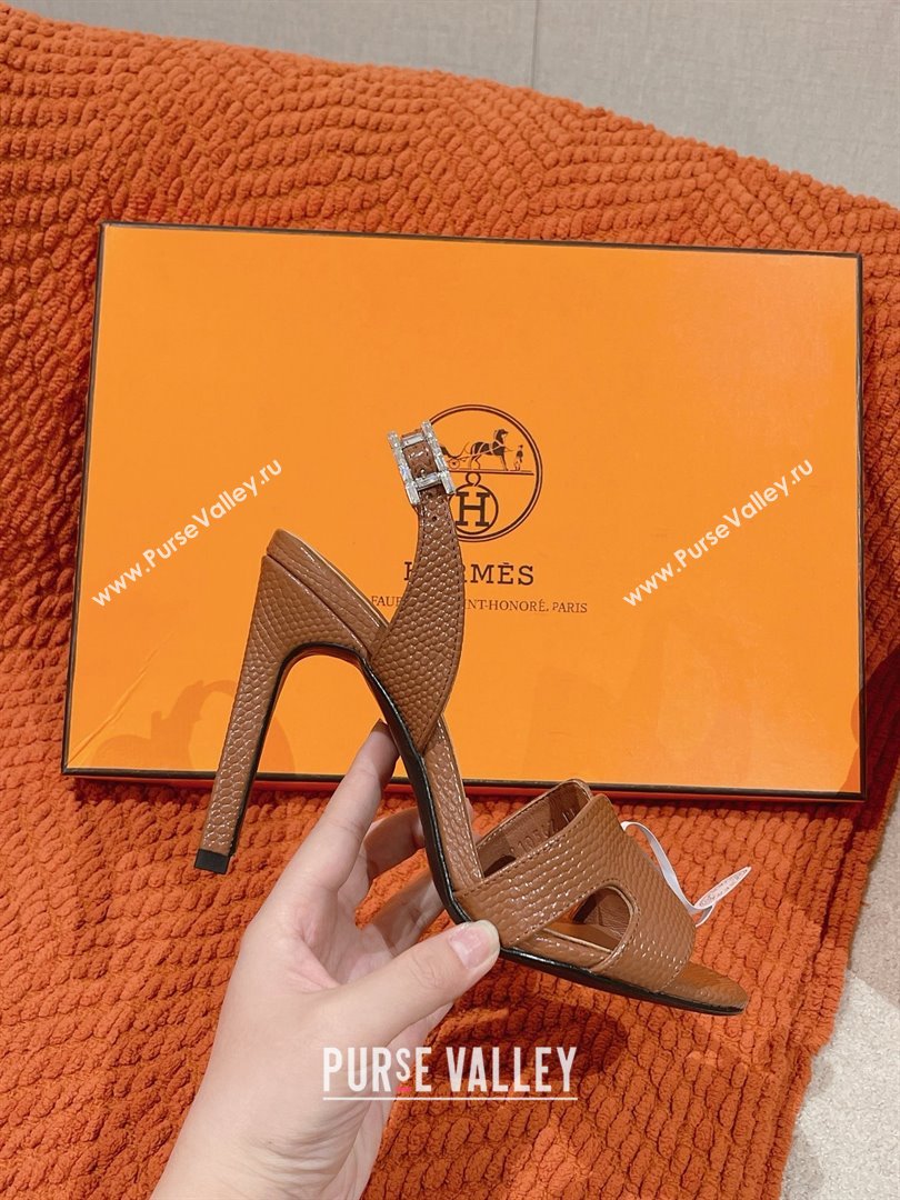 Hermes Holy 105 Sandal in Lizard Pattern Calfskin Brown 2025 (MD-25030801)