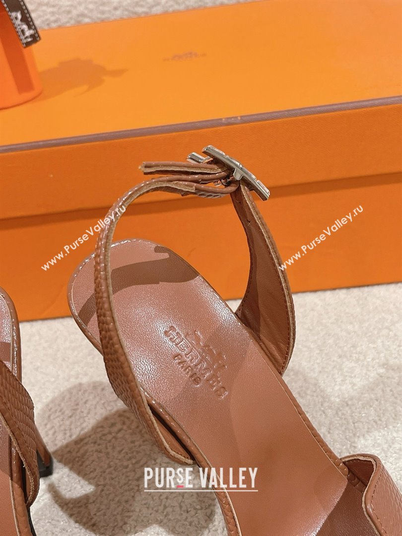 Hermes Holy 105 Sandal in Lizard Pattern Calfskin Brown 2025 (MD-25030801)
