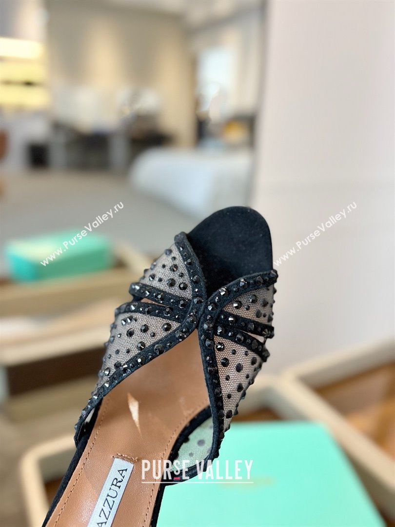 Aquazzura Crystals Slide Sandals 105MM A031421 Black 2025 (MD-25031421)