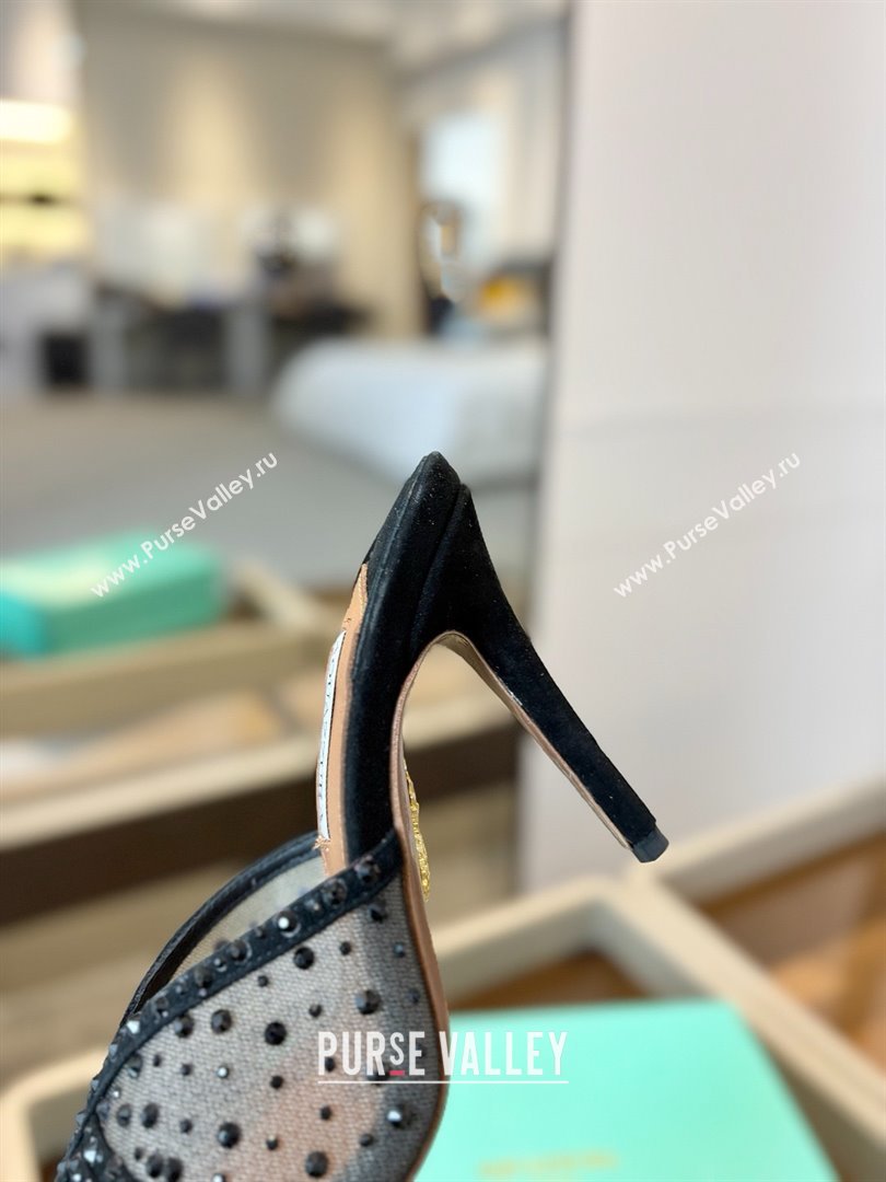 Aquazzura Crystals Slide Sandals 105MM A031421 Black 2025 (MD-25031421)