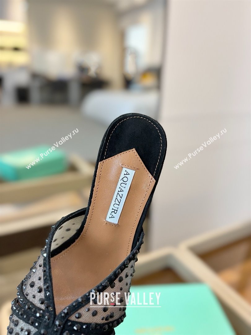 Aquazzura Crystals Slide Sandals 105MM A031421 Black 2025 (MD-25031421)