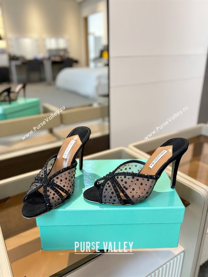Aquazzura Crystals Slide Sandals 105MM A031421 Black 2025 (MD-25031421)