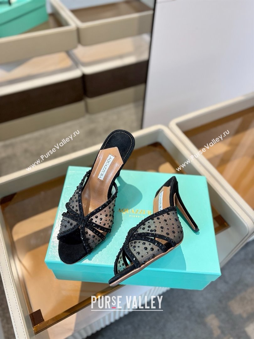 Aquazzura Crystals Slide Sandals 105MM A031421 Black 2025 (MD-25031421)