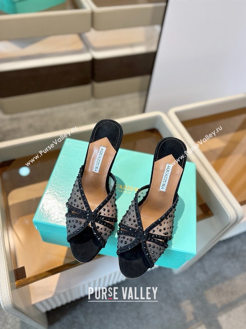 Aquazzura Crystals Slide Sandals 105MM A031421 Black 2025 (MD-25031421)