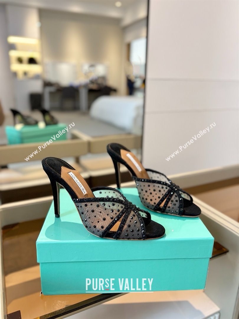 Aquazzura Crystals Slide Sandals 105MM A031421 Black 2025 (MD-25031421)