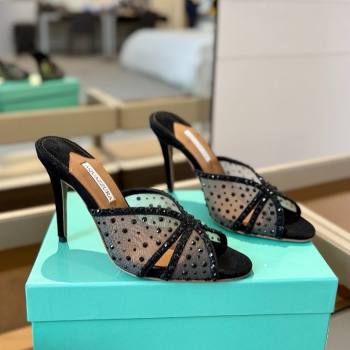 Aquazzura Crystals Slide Sandals 105MM A031421 Black 2025 (MD-25031421)