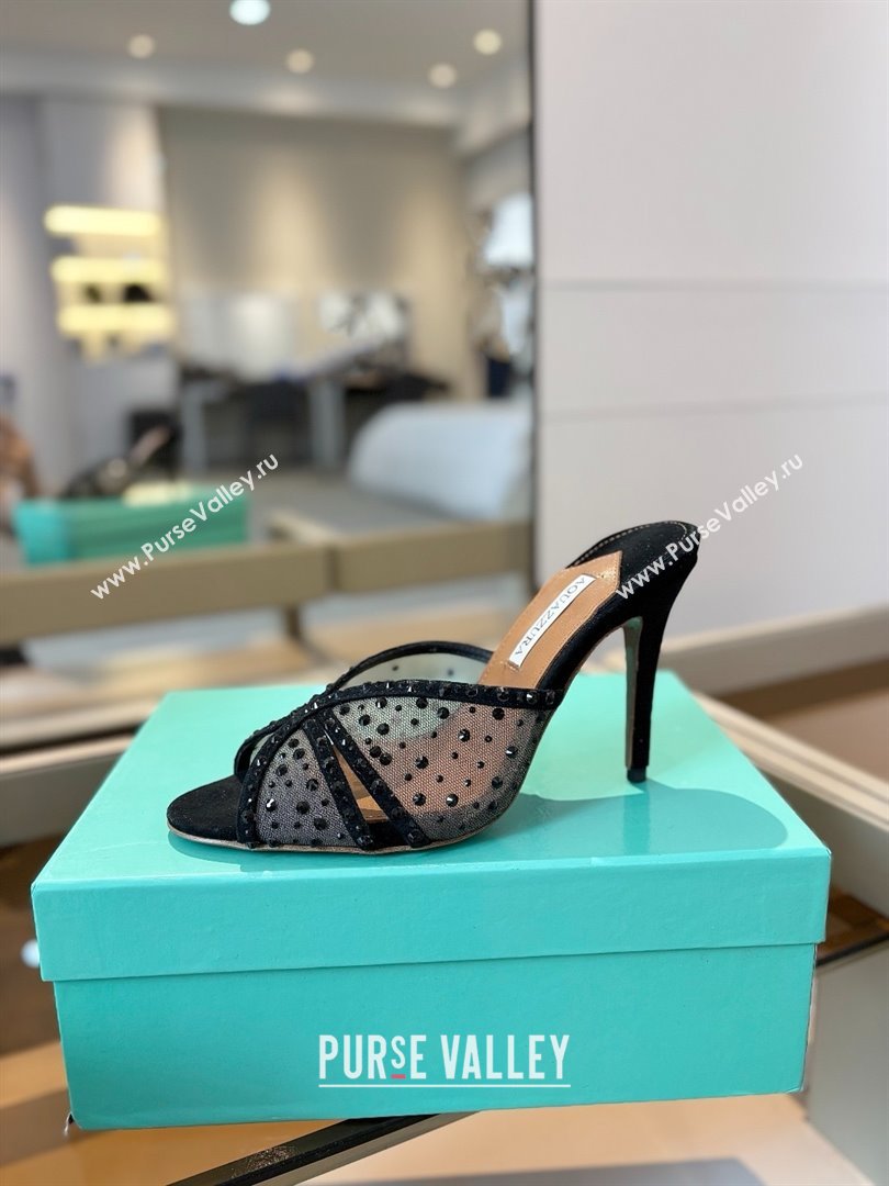 Aquazzura Crystals Slide Sandals 105MM A031421 Black 2025 (MD-25031421)