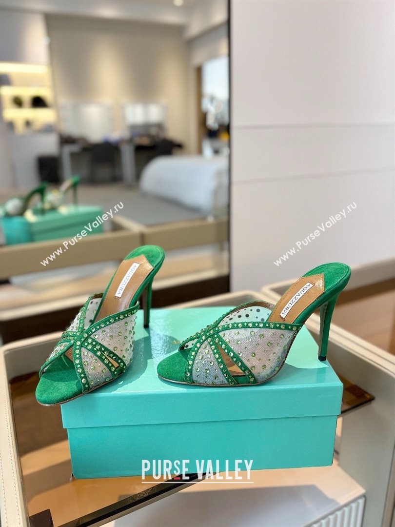 Aquazzura Crystals Slide Sandals 105MM A031422 Green 2025 (MD-25031422)