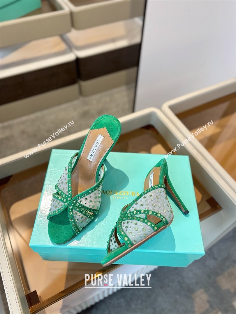 Aquazzura Crystals Slide Sandals 105MM A031422 Green 2025 (MD-25031422)