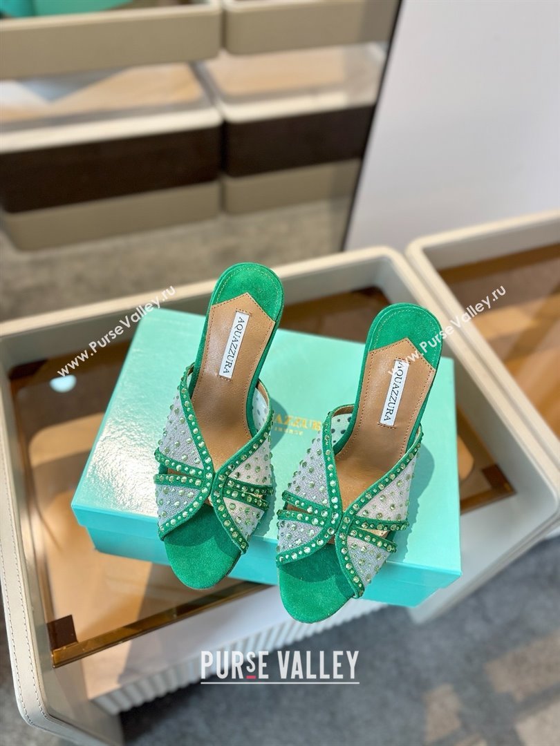 Aquazzura Crystals Slide Sandals 105MM A031422 Green 2025 (MD-25031422)