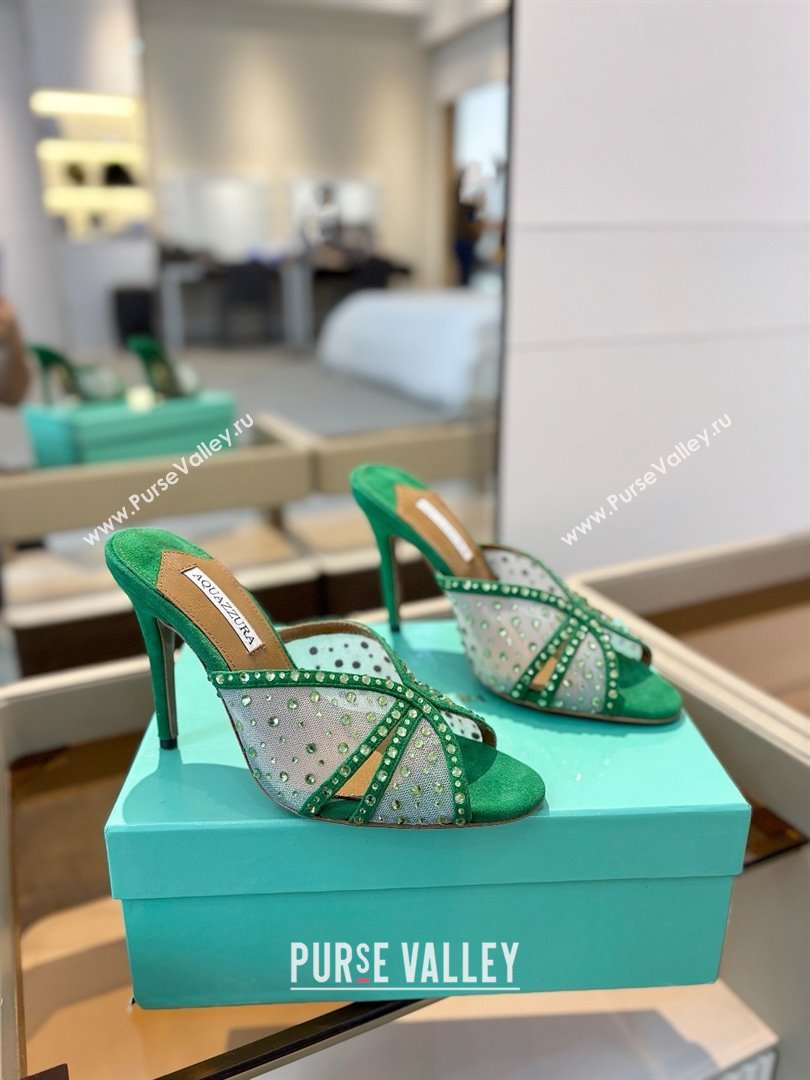 Aquazzura Crystals Slide Sandals 105MM A031422 Green 2025 (MD-25031422)