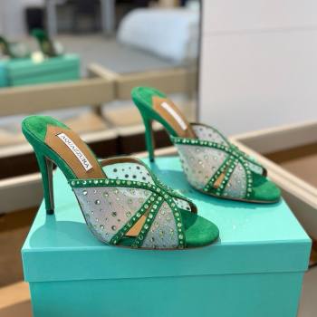 Aquazzura Crystals Slide Sandals 105MM A031422 Green 2025 (MD-25031422)