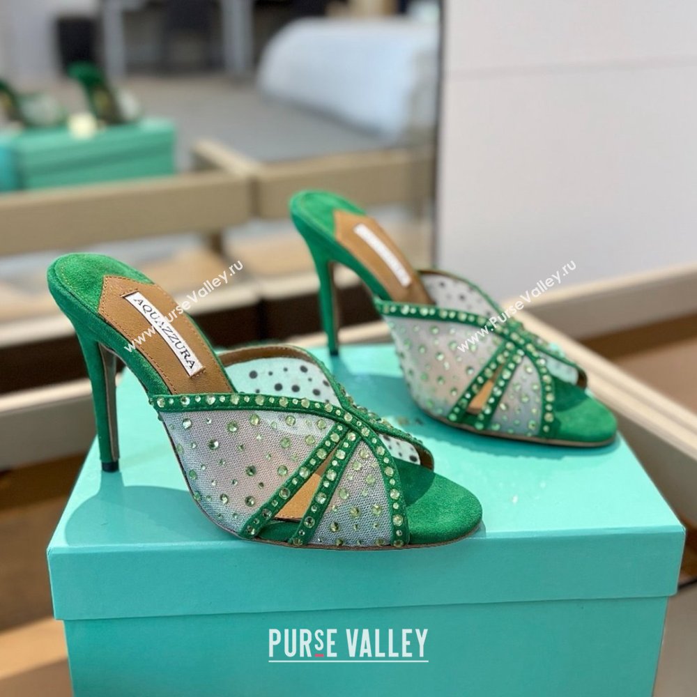 Aquazzura Crystals Slide Sandals 105MM A031422 Green 2025 (MD-25031422)