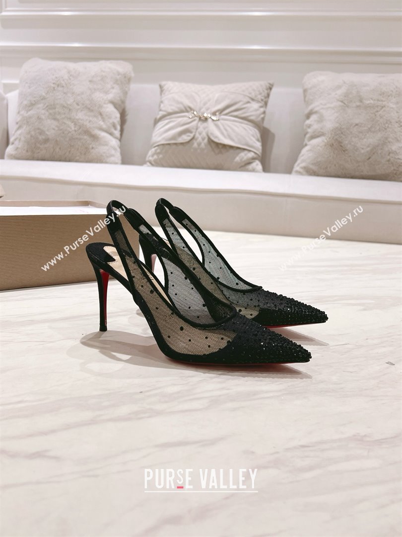 Christian Louboutin Mesh Pump with Crystals 105MM CL031802 Black 2025 (MD-25031802)