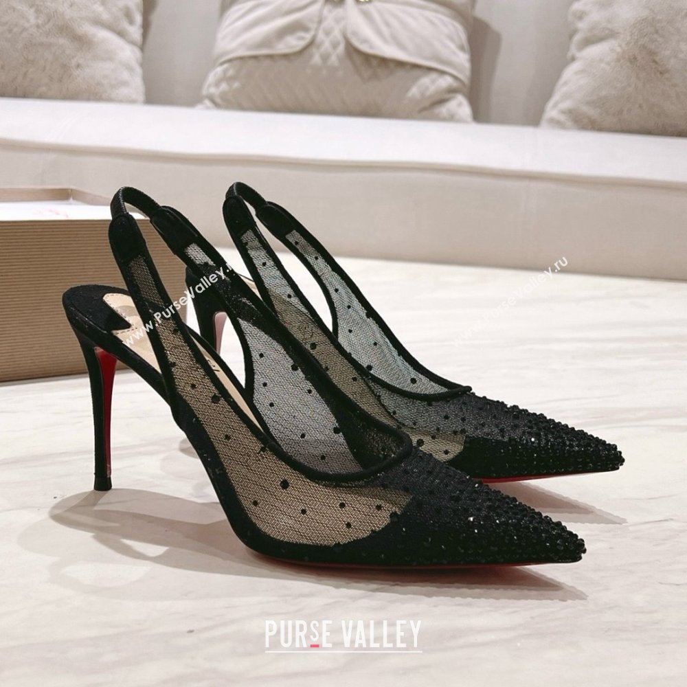 Christian Louboutin Mesh Pump with Crystals 105MM CL031802 Black 2025 (MD-25031802)