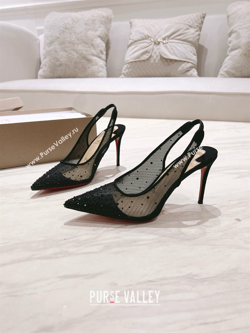 Christian Louboutin Mesh Pump with Crystals 105MM CL031802 Black 2025 (MD-25031802)