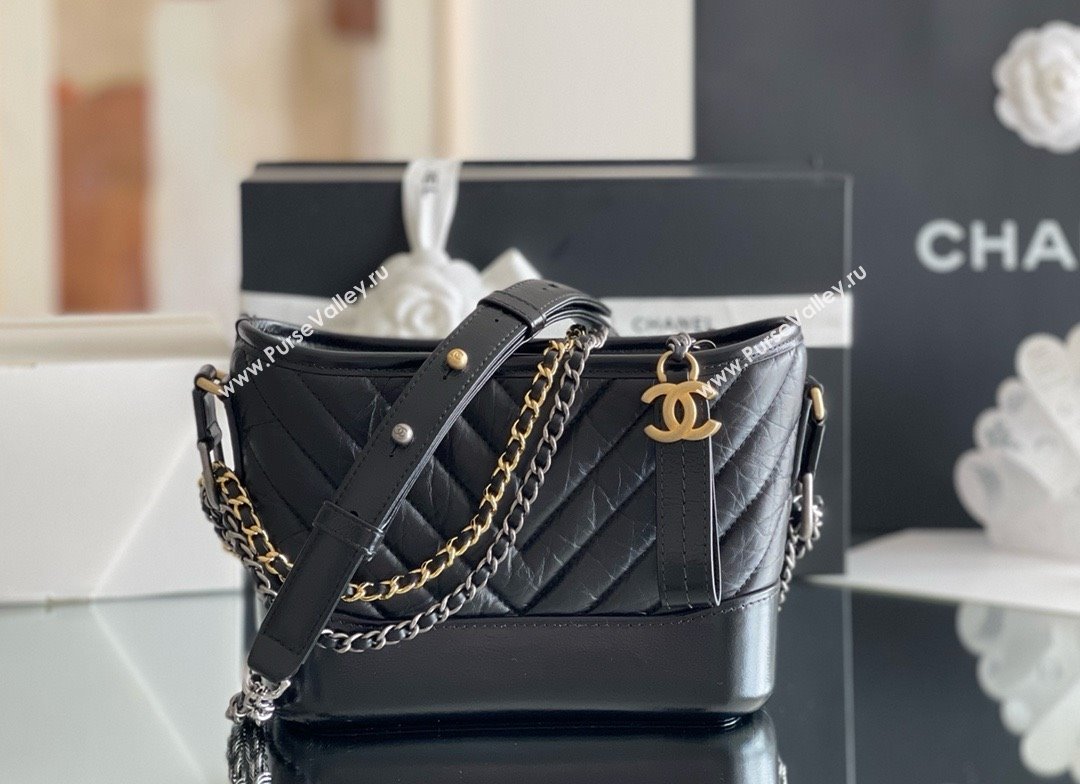 Chanel Chevron Calfskin Small Gabrielle Hobo Bag A91810 Black 2025 Top Quality (MHE-25031907)
