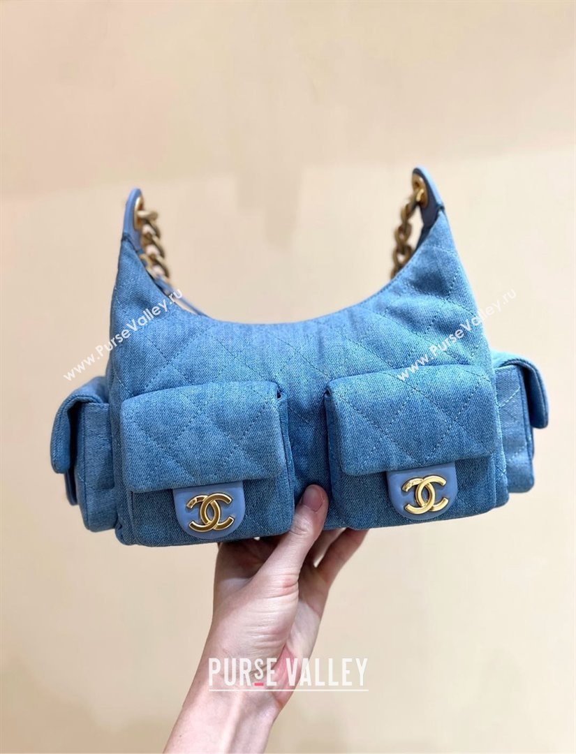 Chanel Washed Denim Maxi Hobo Bag AS5339 Light Blue 2025 Top Quality (SHUNY-25031912)