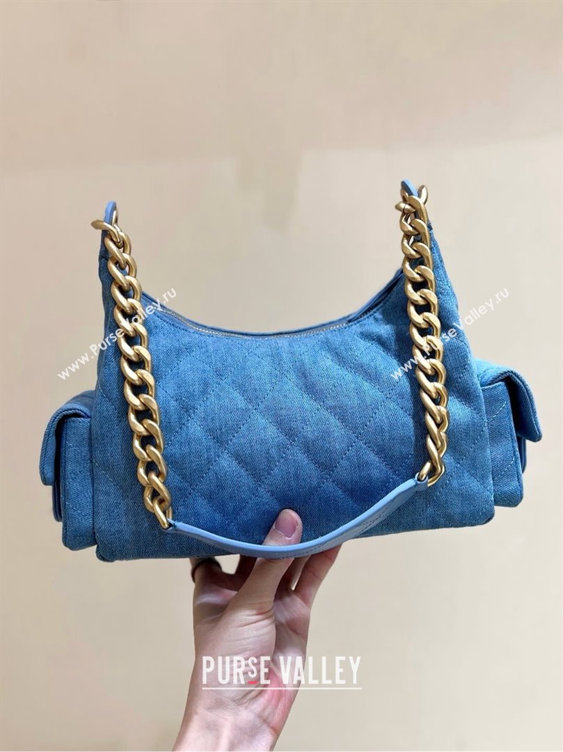 Chanel Washed Denim Maxi Hobo Bag AS5339 Light Blue 2025 Top Quality (SHUNY-25031912)