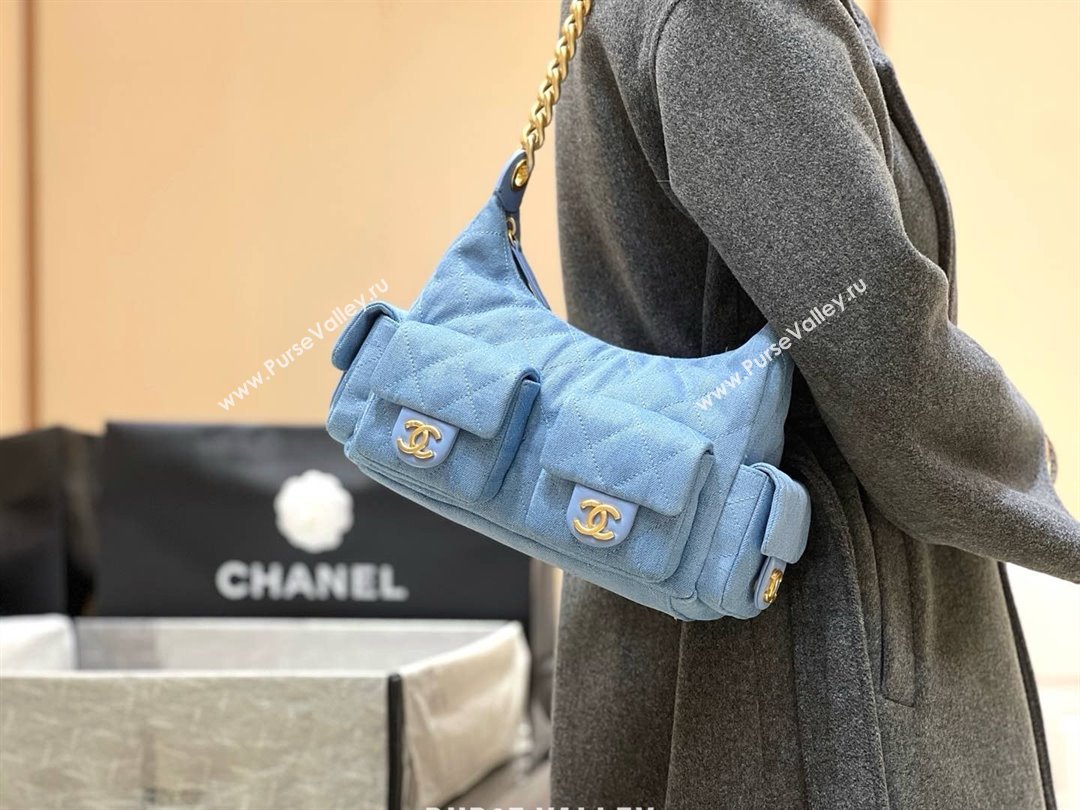 Chanel Washed Denim Maxi Hobo Bag AS5339 Light Blue 2025 Top Quality (SHUNY-25031912)