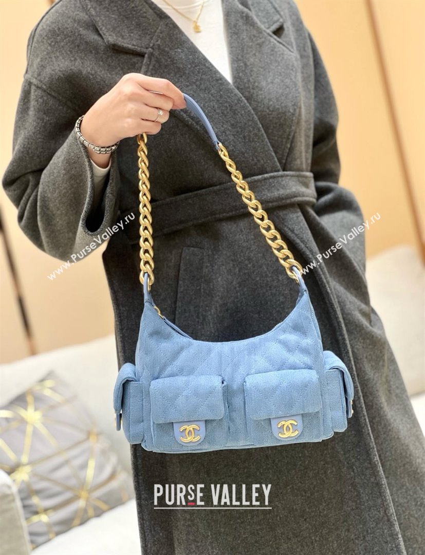Chanel Washed Denim Maxi Hobo Bag AS5339 Light Blue 2025 Top Quality (SHUNY-25031912)