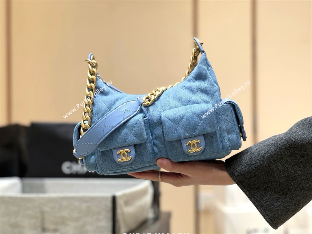 Chanel Washed Denim Maxi Hobo Bag AS5339 Light Blue 2025 Top Quality (SHUNY-25031912)