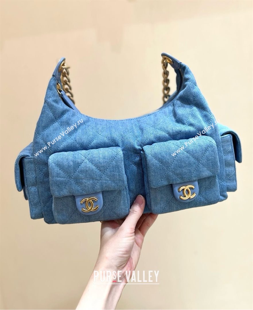 Chanel Washed Denim Large Hobo Bag AS5302 Light Blue 2025 Top Quality (SHUNY-25031909)