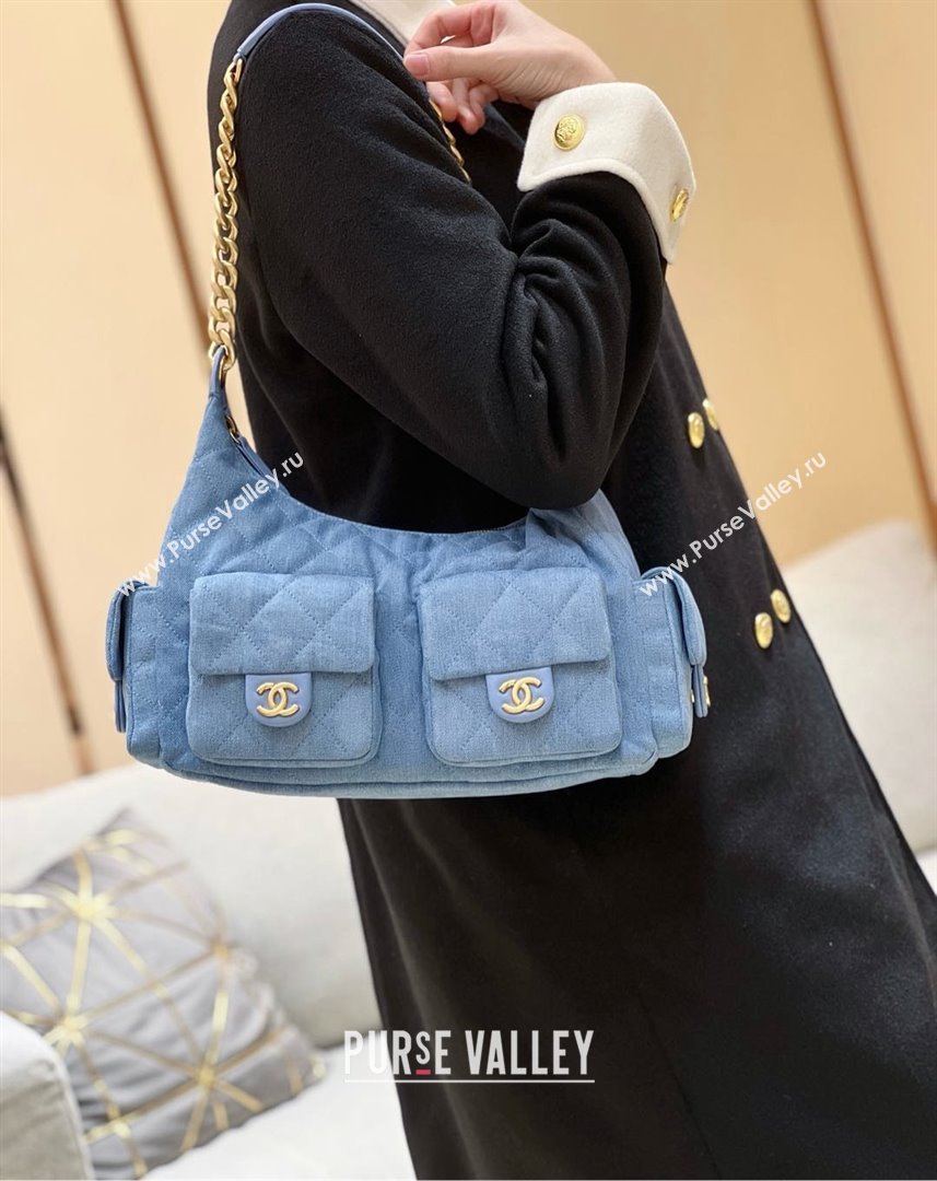 Chanel Washed Denim Large Hobo Bag AS5302 Light Blue 2025 Top Quality (SHUNY-25031909)