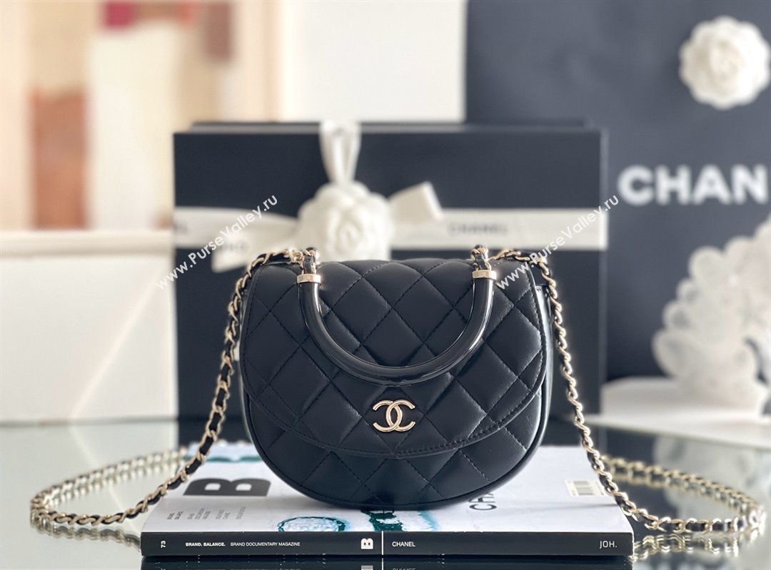 Chanel Mini Flap Bag with Top Handle in Gaiera Lambskin Black 2025 Top Quality (MHE-25031903)