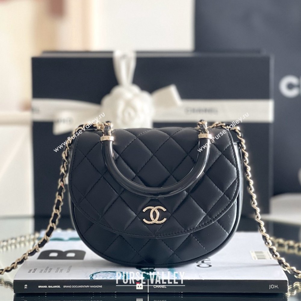Chanel Mini Flap Bag with Top Handle in Gaiera Lambskin Black 2025 Top Quality (MHE-25031903)