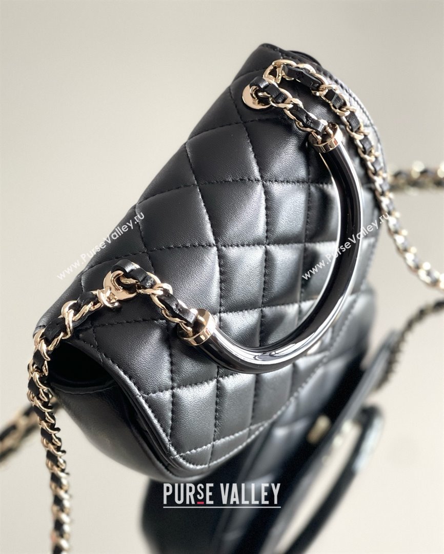 Chanel Mini Flap Bag with Top Handle in Gaiera Lambskin Black 2025 Top Quality (MHE-25031903)