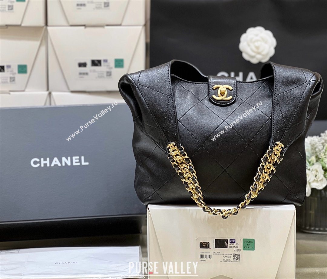 Chanel Medium Hobo Bag in Shiny Lambskin AS5425 Black 2025 Top Quality (SHUNY-25032001)