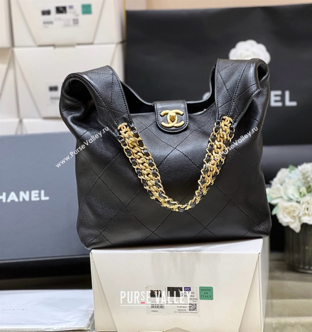 Chanel Medium Hobo Bag in Shiny Lambskin AS5425 Black 2025 Top Quality (SHUNY-25032001)
