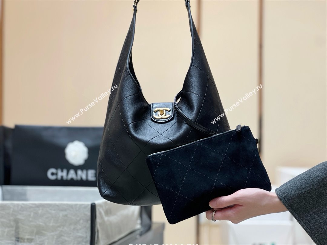Chanel Medium Hobo Bag in Shiny Lambskin AS5425 Black 2025 Top Quality (SHUNY-25032001)