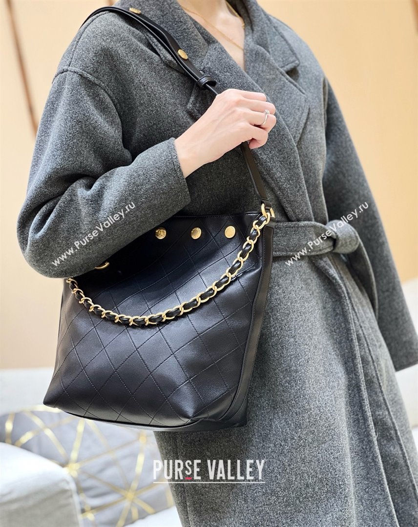 Chanel Large Bucket Bag in Shiny Lambskin AS5406 Black 2025 Top Quality (SHUNY-25032003)